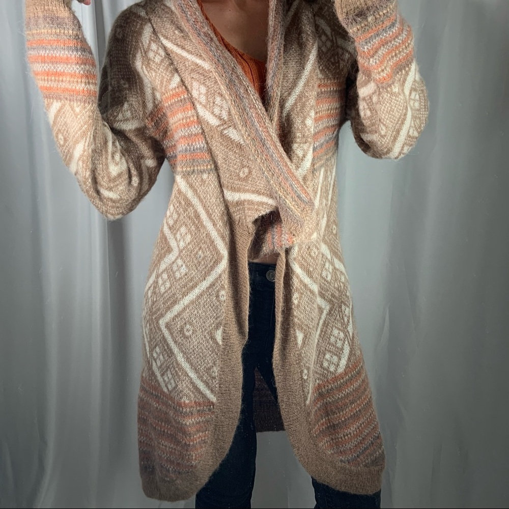 Long boho duster sweater cardigan beige brown L